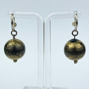 Vintage Black and Gold Glass Droplet Earrings for Pierced Ears