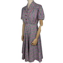 Load image into Gallery viewer, Original 1940&#39;s Floral Stripe Cotton Day Dress with Chevron Skirt - Bust 38 *
