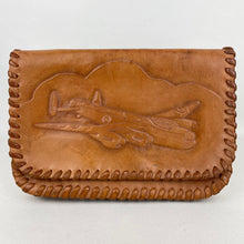 Load image into Gallery viewer, Original 1940&#39;s Tooled Leather Bag with Avro Lancaster Bomber Design - WW2 Bag
