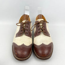 Load image into Gallery viewer, Original 1930&#39;s Cream Suede and Brown Leather Lace Up Walking Shoes - UK 6 or 6.5
