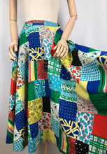 Load image into Gallery viewer, Original 1950s Reversible Circle Skirt in Patchwork Print and Black - Waist 28&quot;
