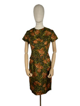 Load image into Gallery viewer, Original 1950&#39;s Fine Silk Dress in Green and Brown Autumnal Print - Stylish Piece - Bust 35 36
