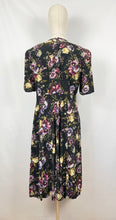 Load image into Gallery viewer, Original 1940s Black Floral Dress with Sweetheart Net Covered Neckline - Bust 36 38
