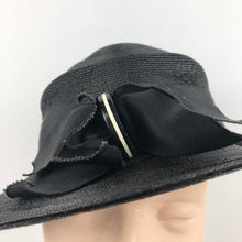 Load image into Gallery viewer, 1930s Black Straw Hat with White Celluloid Trim
