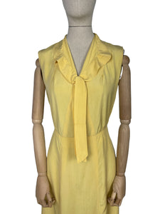 Original 1930's Lemon Yellow Silk Dress with Pretty Tie Neck - Bust 34 36 *