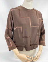 Load image into Gallery viewer, Original 1930s Brown Satin Backed Crepe Cropped Blouse with Bow Trim - Bust 36 37 38
