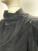 Load image into Gallery viewer, Original 1930s Black Cotton Velvet Opera Coat with Incredible Collar Detail - Bust 40 41 42
