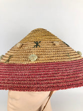 Load image into Gallery viewer, Original 1950s Tri Coloured Conical Straw Hat - Perfect Summer Hat

