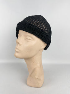 Original 1920s Black Cloche in Fine Crochet - Sunson Labelled Vintage Hat