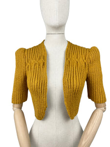 Reproduction Hand Knitted Bolero in Mustard - Bust 36 38 40