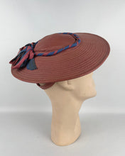 Load image into Gallery viewer, Original Late 1930&#39;s or Early 1940&#39;s Terracotta Coloured Straw Hat with Air Force Blue Bow Trim *
