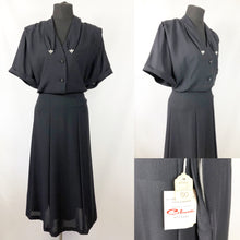 Load image into Gallery viewer, 1940s Black Volup Day Dress Deadstock with Original Tag - Bust 50 52
