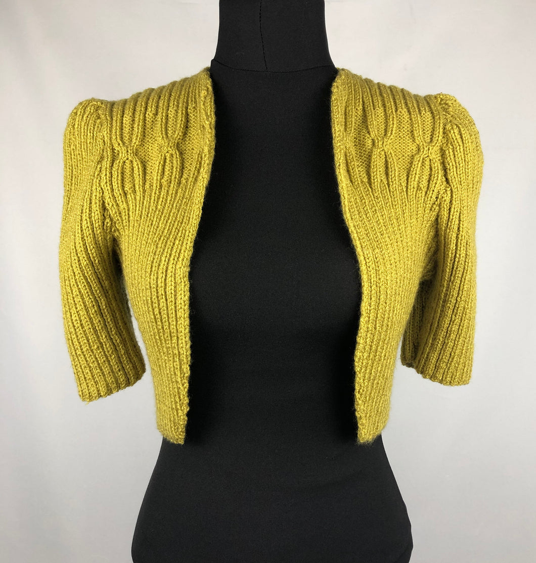 1940s Style Hand Knitted Bolero in Lime - B34 36