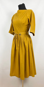 Original 1950s Lightweight Wool Dress with Original Belt in Mustard - Bust 34