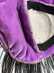 Fabulous Original 1950s Platter Hat in Purple Velvet with Black Ostrich Feather Trim