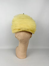 Load image into Gallery viewer, Original 1950&#39;s 1960&#39;s Yellow Net Hat with Rose Floral Trim - &quot;A Jan Dec Hat&quot;
