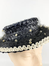 Load image into Gallery viewer, 1940s Blue Black and White Hat with Veil
