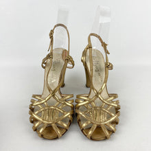 Load image into Gallery viewer, Original 1940&#39;s Gold Leather Evening Shoes - Dinner Gong by Van-Dal - UK 3.5 4
