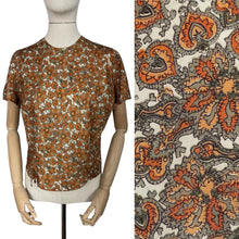 Load image into Gallery viewer, Original 1950&#39;s Artificial Silk Blouse in Autumnal Print - Button Back with Bow Detail - Bust 40
