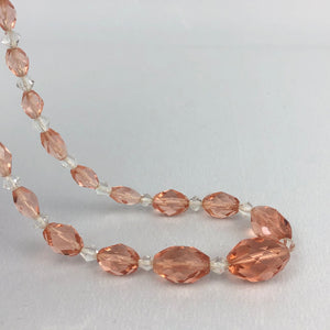 Original 1940s 1950s Peach and Clear Faceted Glass Graduated Bead Necklace