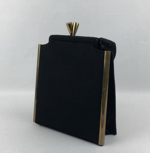1940s Black Box Bag with Gold Metal Trim