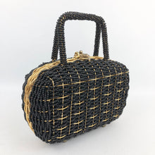 Load image into Gallery viewer, 1960s Hong Kong Made Black Beaded Bag with Gold Coloured Frame
