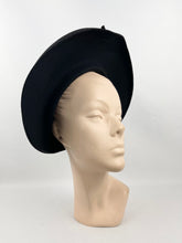 Load image into Gallery viewer, Original 1940s Black Felt Bonnet Hat with Bow Trim and Cut Out Detail
