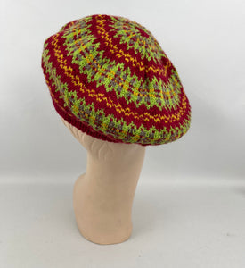 Reproduction 1940's Pure Wool Fair Isle Beret - Wonderful Design Featuring Four Different Colours