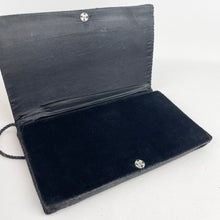 Load image into Gallery viewer, Vintage Black Velvet Evening Bag with Metallic Silver Embroidery - Neat Little Clutch *

