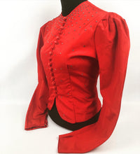 Load image into Gallery viewer, 1940s Red Grosgrain Paste Studded Jacket - B38
