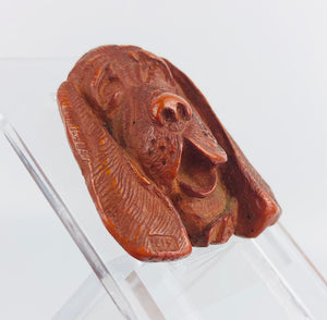 1940s Carved Basset Hound Dog Brooch - Signed