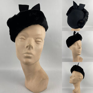1940s Black Felt Hat Trimmed with Genuine Fur