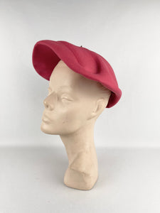 Charming Original 1950's Rosebud Pink Felt Hat with Black and Faux Pearl Trim *