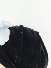 Load image into Gallery viewer, 1930s Black Velvet Hat with Ice Blue Feather Trim and Bow
