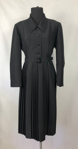 REPRODUCTION 1950s Belted Black Dress with Pleated skirt - Bust 40