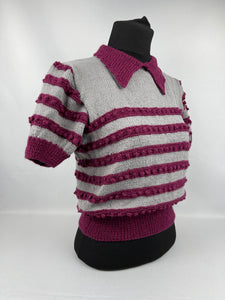 Reproduction 1930's Burgundy and Grey Stripe Bobble Jumper - Bust 36 38 40