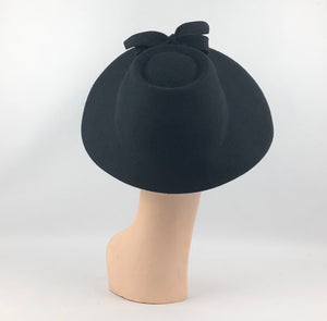 RESERVED 1940s Black Felt Bonnet Hat with Grosgrain Trim