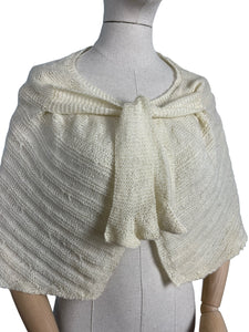 Original 1930's 1940's Hand Knitted Bed Cape in Cream Wool - Bust 34 36