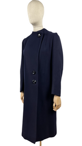Original 1930s Navy Wool Coat with Beautiful Deco Buttons - Bust 34 36