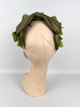 Load image into Gallery viewer, Original 1950&#39;s Green Grapes and Vine Leaves Half Hat with Bow Trim *
