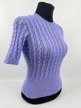 Load image into Gallery viewer, Reproduction 1940s Rib and Cable Knit Jumper in Lavender Acrylic - Bust 33 34
