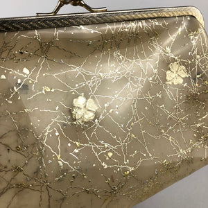 1950s Gold Vinyl Clutch With Metallic Gold Lucky Four Leaf Clover Design