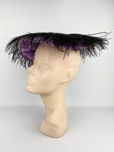 Load image into Gallery viewer, Fabulous Original 1950s Platter Hat in Purple Velvet with Black Ostrich Feather Trim
