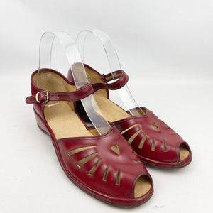 Original 1950’s Red Faux Leather Summer Sandals - UK 5