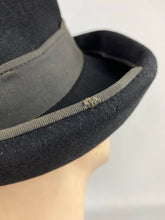 Load image into Gallery viewer, Original 1930s 1940s Inky Black Felt Hat with Wide Brim and Grosgrain Trim
