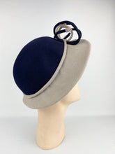 Load image into Gallery viewer, Original 1940s Blue and Grey Two Tone Felt Hat with Felt Trim - AS IS
