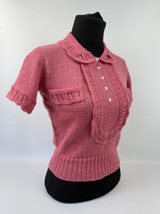 1930s Reproduction Jumper with Jabot and Lace Trim in Slate Rose - Bust 33 34
