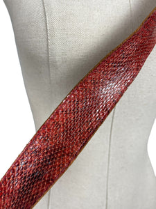 Original 1930's 1940's Red Snakeskin Belt - Waist 28 29 30 31 32