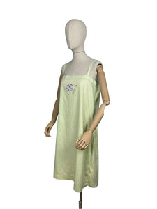 Original 1920's Volup Green Slip with Floral Applique and Embroidery in Purple, Green and Cream - Bust 38 40