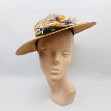 Load image into Gallery viewer, 1940s Wide Brimmed Straw Hat with Floral Trim

